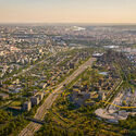 Aerial view of the Lacoxlendes master plan from the south. Image © Zoa Coldefy leads master plan to transform Budapest's brownfields into rewilded urban areas - Image 2/7