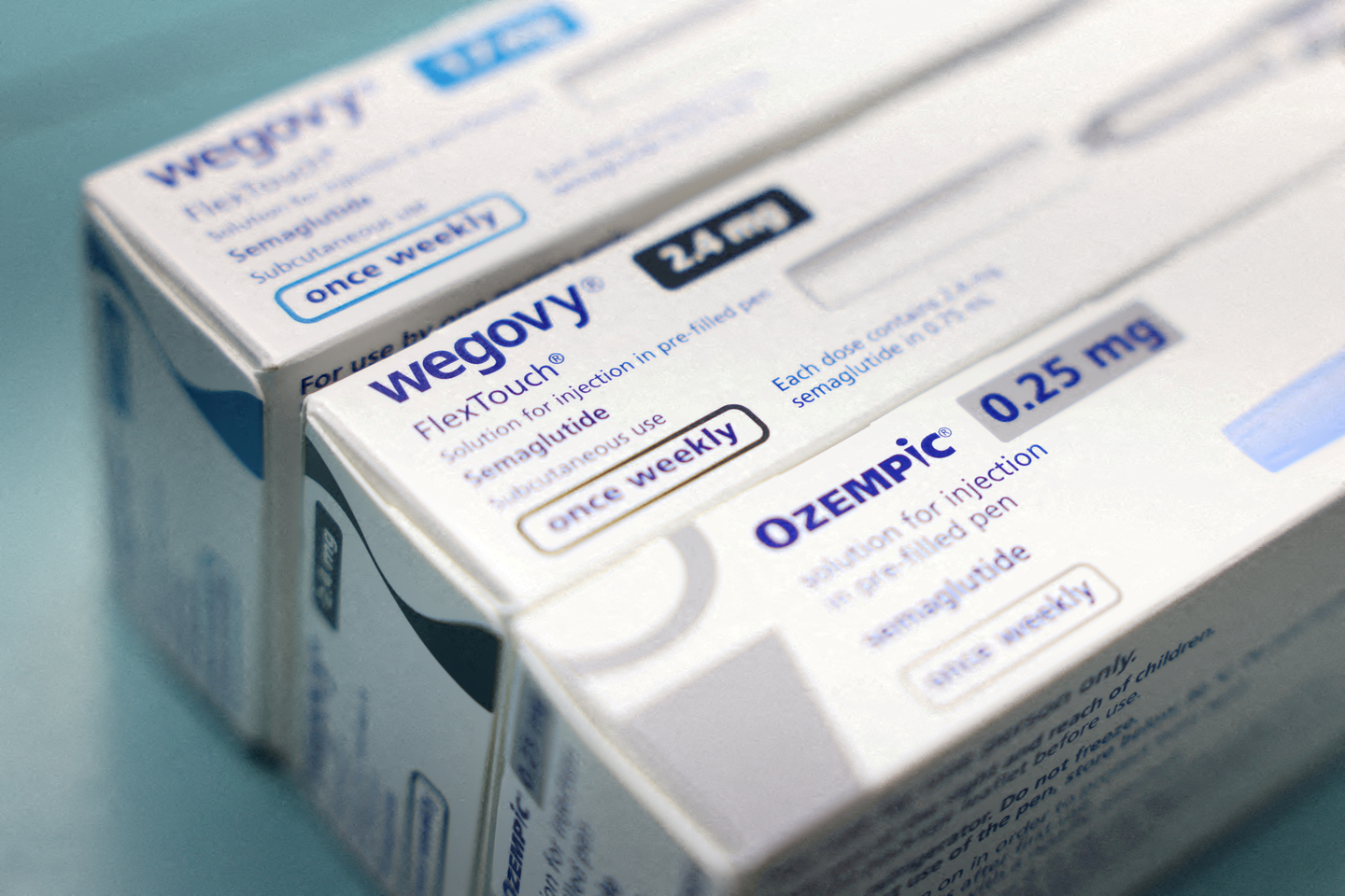 Boxes of Novo Nordisk's Ozempic and Wigovy on display at a pharmacy in London on March 8, 2024. [REUTERS/YONHAP]