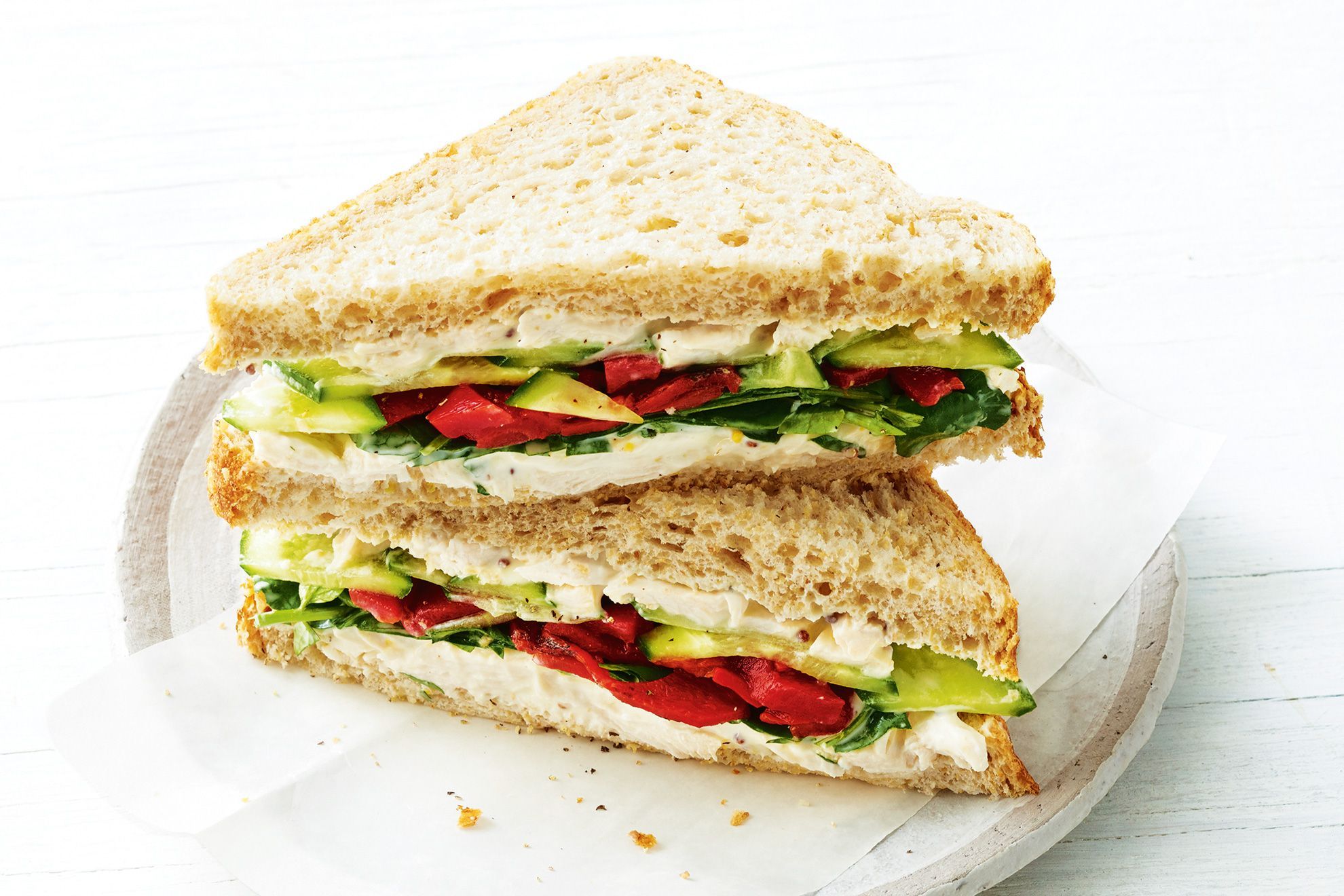 Chicken, mustard, watercress and roasted pepper sandwich