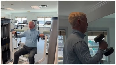 Jennifer Martin's grandfather, a 90-year-old fitness trainer, embodies senior health through strength training. His daily routine, which includes exercises such as sit-to-stand and chest presses, emphasizes the importance of maintaining muscle for independence and longevity. (Instagram/Jennifer Martin)
