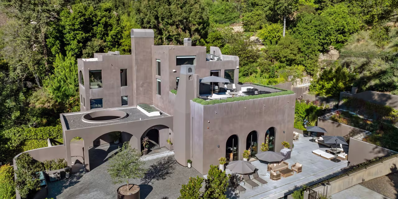 A sculptor towers like a futuristic fortress near the Getty Museum in LA