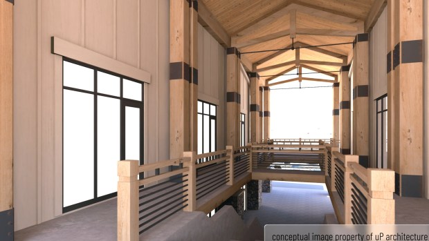 This image shows preliminary designs for the new Caribou Village Shopping Center in Nederland, Colorado. The original Caribou Village was destroyed by fire on October 9, 2025. (Image provided by Up Architecture)