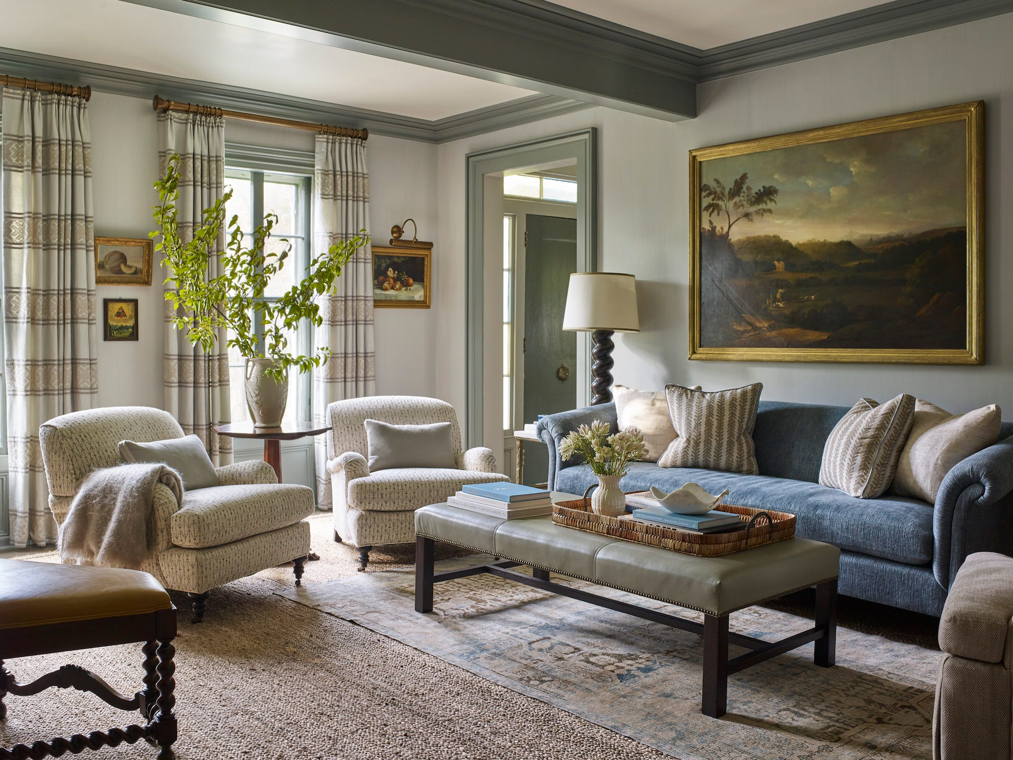 A cozy living room that combines modern and traditional elements.